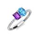 5 - Galina 7x5 mm Emerald Cut Amethyst and 8x6 mm Oval Blue Topaz 2 Stone Duo Ring 