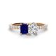 1 - Galina 7x5 mm Emerald Cut Blue Sapphire and 8x6 mm Oval Forever One Moissanite 2 Stone Duo Ring 