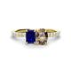 1 - Galina 7x5 mm Emerald Cut Blue Sapphire and 8x6 mm Oval Smoky Quartz 2 Stone Duo Ring 