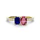 1 - Galina 7x5 mm Emerald Cut Blue Sapphire and 8x6 mm Oval Pink Tourmaline 2 Stone Duo Ring 