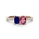 1 - Galina 7x5 mm Emerald Cut Blue Sapphire and 8x6 mm Oval Pink Tourmaline 2 Stone Duo Ring 