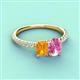 4 - Galina 7x5 mm Emerald Cut Citrine and 8x6 mm Oval Pink Sapphire 2 Stone Duo Ring 