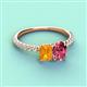 4 - Galina 7x5 mm Emerald Cut Citrine and 8x6 mm Oval Pink Tourmaline 2 Stone Duo Ring 