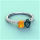 4 - Galina 7x5 mm Emerald Cut Citrine and 8x6 mm Oval London Blue Topaz 2 Stone Duo Ring 