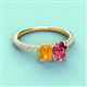 4 - Galina 7x5 mm Emerald Cut Citrine and 8x6 mm Oval Pink Tourmaline 2 Stone Duo Ring 