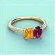 4 - Galina 7x5 mm Emerald Cut Citrine and 8x6 mm Oval Rhodolite Garnet 2 Stone Duo Ring 