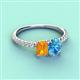 4 - Galina 7x5 mm Emerald Cut Citrine and 8x6 mm Oval Blue Topaz 2 Stone Duo Ring 