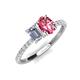 5 - Galina GIA Certified 7x5 mm Emerald Cut Diamond and 8x6 mm Oval Pink Tourmaline 2 Stone Duo Ring 