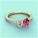 4 - Galina GIA Certified 7x5 mm Emerald Cut Diamond and 8x6 mm Oval Pink Tourmaline 2 Stone Duo Ring 