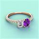 4 - Galina GIA Certified 7x5 mm Emerald Cut Diamond and 8x6 mm Oval Amethyst 2 Stone Duo Ring 