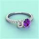 4 - Galina GIA Certified 7x5 mm Emerald Cut Diamond and 8x6 mm Oval Amethyst 2 Stone Duo Ring 