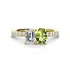 1 - Galina GIA Certified 7x5 mm Emerald Cut Diamond and 8x6 mm Oval Peridot 2 Stone Duo Ring 