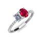 5 - Galina GIA Certified 7x5 mm Emerald Cut Diamond and 8x6 mm Oval Ruby 2 Stone Duo Ring 