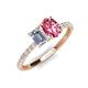 5 - Galina GIA Certified 7x5 mm Emerald Cut Diamond and 8x6 mm Oval Pink Tourmaline 2 Stone Duo Ring 