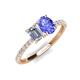 5 - Galina GIA Certified 7x5 mm Emerald Cut Diamond and 8x6 mm Oval Tanzanite 2 Stone Duo Ring 