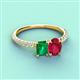 4 - Galina 7x5 mm Emerald Cut Emerald and 8x6 mm Oval Ruby 2 Stone Duo Ring 