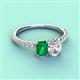 4 - Galina 7x5 mm Emerald Cut Emerald and 8x6 mm Oval Forever One Moissanite 2 Stone Duo Ring 