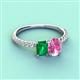 4 - Galina 7x5 mm Emerald Cut Emerald and 8x6 mm Oval Pink Sapphire 2 Stone Duo Ring 