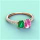 4 - Galina 7x5 mm Emerald Cut Emerald and 8x6 mm Oval Pink Sapphire 2 Stone Duo Ring 