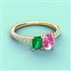 4 - Galina 7x5 mm Emerald Cut Emerald and 8x6 mm Oval Pink Sapphire 2 Stone Duo Ring 