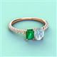 4 - Galina 7x5 mm Emerald Cut Emerald and 8x6 mm Oval Aquamarine 2 Stone Duo Ring 