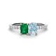 1 - Galina 7x5 mm Emerald Cut Emerald and 8x6 mm Oval Aquamarine 2 Stone Duo Ring 