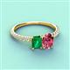 4 - Galina 7x5 mm Emerald Cut Emerald and 8x6 mm Oval Pink Tourmaline 2 Stone Duo Ring 