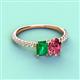 4 - Galina 7x5 mm Emerald Cut Emerald and 8x6 mm Oval Pink Tourmaline 2 Stone Duo Ring 
