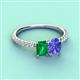 4 - Galina 7x5 mm Emerald Cut Emerald and 8x6 mm Oval Tanzanite 2 Stone Duo Ring 