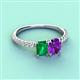 4 - Galina 7x5 mm Emerald Cut Emerald and 8x6 mm Oval Amethyst 2 Stone Duo Ring 