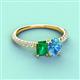 4 - Galina 7x5 mm Emerald Cut Emerald and 8x6 mm Oval Blue Topaz 2 Stone Duo Ring 