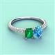 4 - Galina 7x5 mm Emerald Cut Emerald and 8x6 mm Oval Blue Topaz 2 Stone Duo Ring 