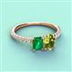 4 - Galina 7x5 mm Emerald Cut Emerald and 8x6 mm Oval Peridot 2 Stone Duo Ring 