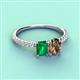 4 - Galina 7x5 mm Emerald Cut Emerald and 8x6 mm Oval Smoky Quartz 2 Stone Duo Ring 