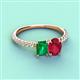 4 - Galina 7x5 mm Emerald Cut Emerald and 8x6 mm Oval Ruby 2 Stone Duo Ring 