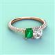 4 - Galina 7x5 mm Emerald Cut Emerald and IGI Certified 8x6 mm Oval Lab Grown Diamond 2 Stone Duo Ring 