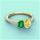 4 - Galina 7x5 mm Emerald Cut Emerald and 8x6 mm Oval Yellow Sapphire 2 Stone Duo Ring 