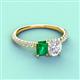 4 - Galina 7x5 mm Emerald Cut Emerald and 8x6 mm Oval White Sapphire 2 Stone Duo Ring 