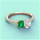 4 - Galina 7x5 mm Emerald Cut Emerald and 8x6 mm Oval White Sapphire 2 Stone Duo Ring 