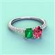4 - Galina 7x5 mm Emerald Cut Emerald and 8x6 mm Oval Pink Tourmaline 2 Stone Duo Ring 