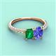 4 - Galina 7x5 mm Emerald Cut Emerald and 8x6 mm Oval Tanzanite 2 Stone Duo Ring 