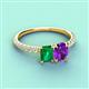 4 - Galina 7x5 mm Emerald Cut Emerald and 8x6 mm Oval Amethyst 2 Stone Duo Ring 