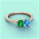 4 - Galina 7x5 mm Emerald Cut Emerald and 8x6 mm Oval Blue Topaz 2 Stone Duo Ring 