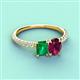 4 - Galina 7x5 mm Emerald Cut Emerald and 8x6 mm Oval Rhodolite Garnet 2 Stone Duo Ring 