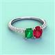 4 - Galina 7x5 mm Emerald Cut Emerald and 8x6 mm Oval Ruby 2 Stone Duo Ring 