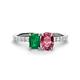 1 - Galina 7x5 mm Emerald Cut Emerald and 8x6 mm Oval Pink Tourmaline 2 Stone Duo Ring 