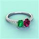 4 - Galina 7x5 mm Emerald Cut Emerald and 8x6 mm Oval Rhodolite Garnet 2 Stone Duo Ring 