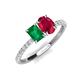 5 - Galina 7x5 mm Emerald Cut Emerald and 8x6 mm Oval Ruby 2 Stone Duo Ring 
