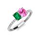 5 - Galina 7x5 mm Emerald Cut Emerald and 8x6 mm Oval Pink Sapphire 2 Stone Duo Ring 