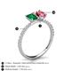 6 - Galina 7x5 mm Emerald Cut Emerald and 8x6 mm Oval Pink Tourmaline 2 Stone Duo Ring 